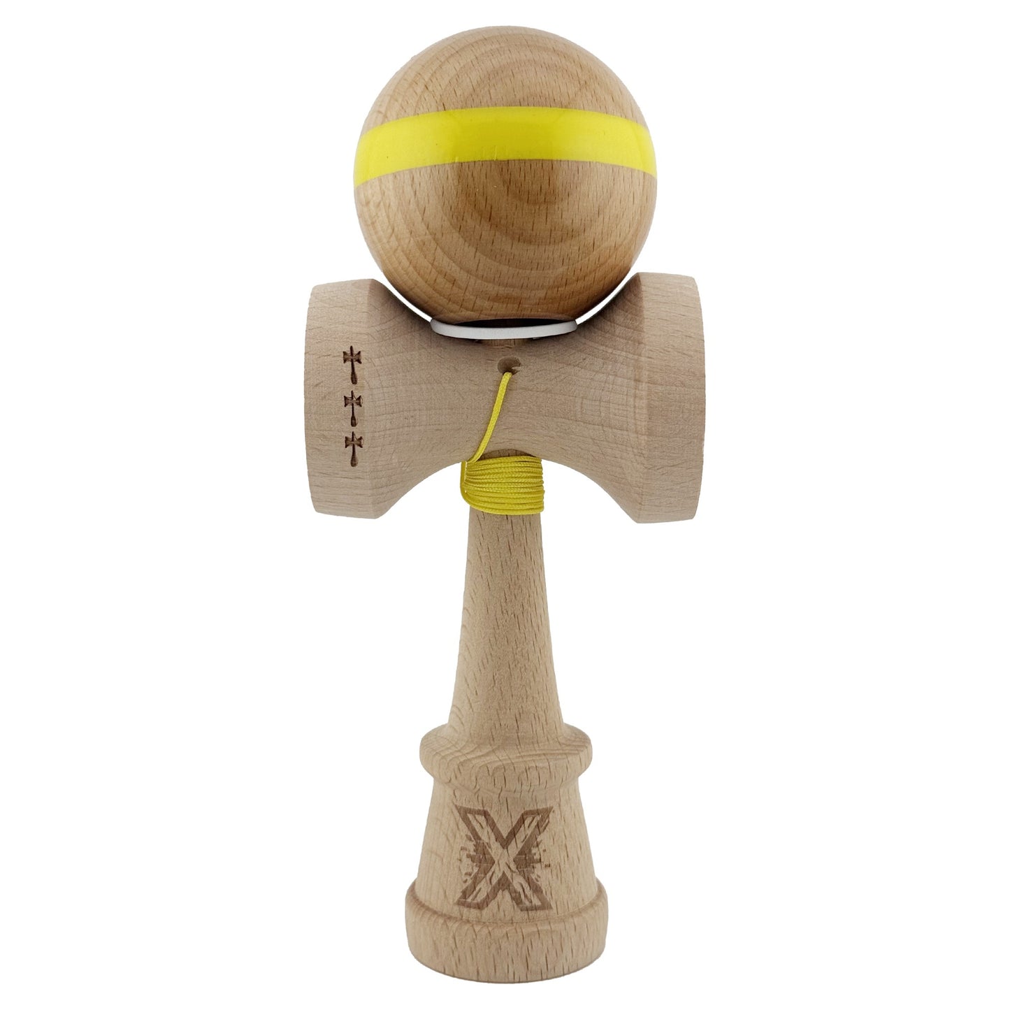 Kendama X Originala, Model V3 Galben, Linie, Profesionala, Cupe Mari King Size, Super Sticky, Gaura in Baza, Rulment, Ata 55cm