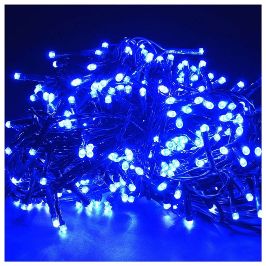 Instalatie Solara Craciun Tip Turturi, Perdea Franjurata Exterior, 143 LED, 8 Moduri Lumina, IP44, Telecomanda, Acumulator 2400 mAh, Fir Alb, 5 m + 5 m Prelungitor, Albastru