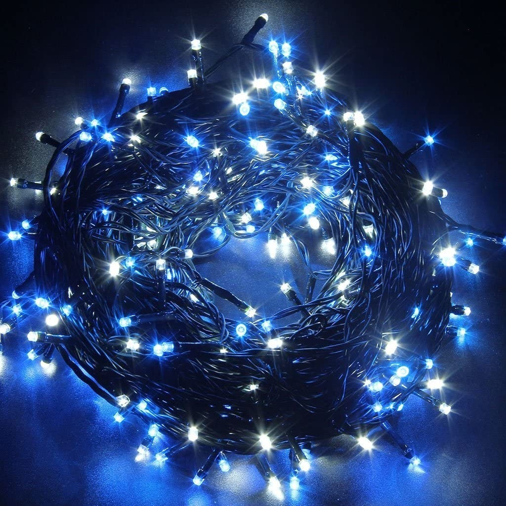 Instalatie Solara Craciun Turturi, Perdea Franjurata Exterior IP44, 143 LED-uri, 8 Jocuri de Lumini cu Telecomanda, Fir Negru Rezistent la Inghet, Acumulator 2400 mAh, 5 m, Albastru