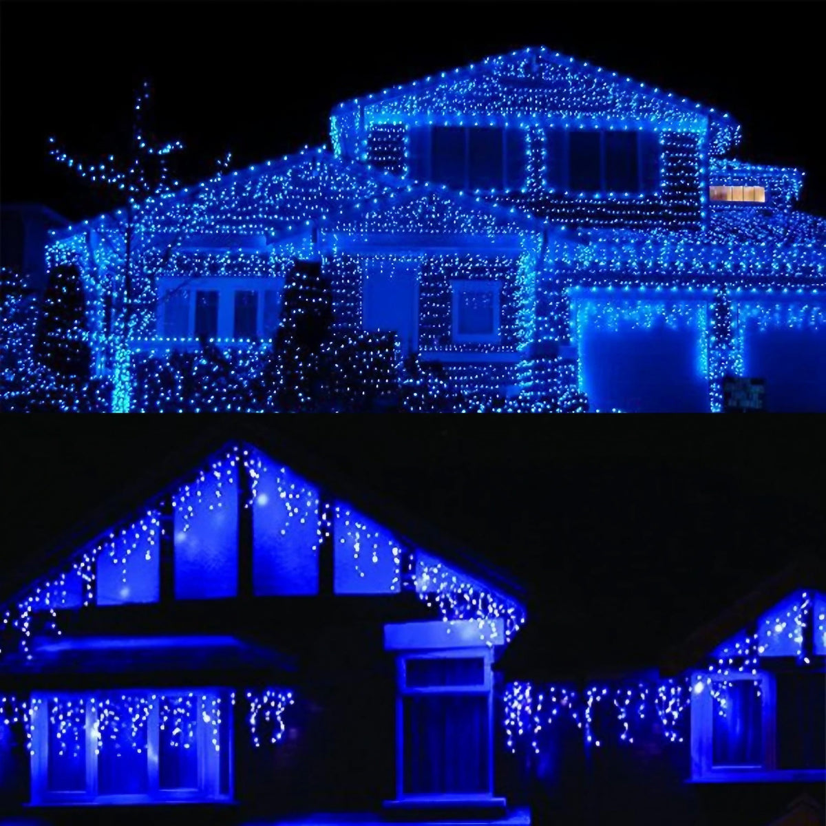Instalatie Solara Craciun Turturi, Perdea Franjurata Exterior IP44, 143 LED-uri, 8 Jocuri de Lumini cu Telecomanda, Fir Negru Rezistent la Inghet, Acumulator 2400 mAh, 5 m, Albastru
