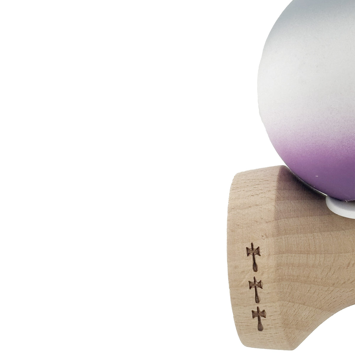 Kendama X Originala, Model V3 Gri / Alb / Mov in Degrade, Profesionala, Cupe Mari King Size, Rubber Grip, Gaura in Baza, Rulment, Ata 62cm