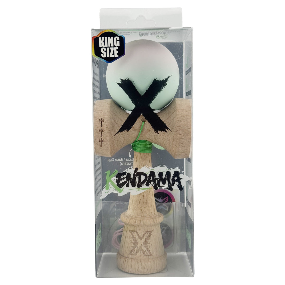 Kendama X Originala, Model V3 Roz / Verde in Degrade, Profesionala, Cupe Mari King Size, Rubber Grip, Gaura in Baza, Rulment, Ata 62cm