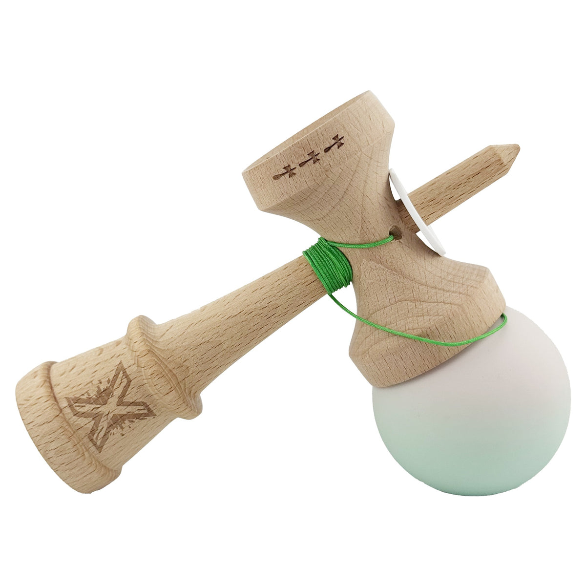 Kendama X Originala, Model V3 Roz / Verde in Degrade, Profesionala, Cupe Mari King Size, Rubber Grip, Gaura in Baza, Rulment, Ata 62cm