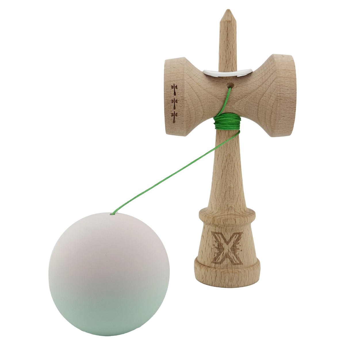 Kendama X Originala, Model V3 Roz / Verde in Degrade, Profesionala, Cupe Mari King Size, Rubber Grip, Gaura in Baza, Rulment, Ata 62cm