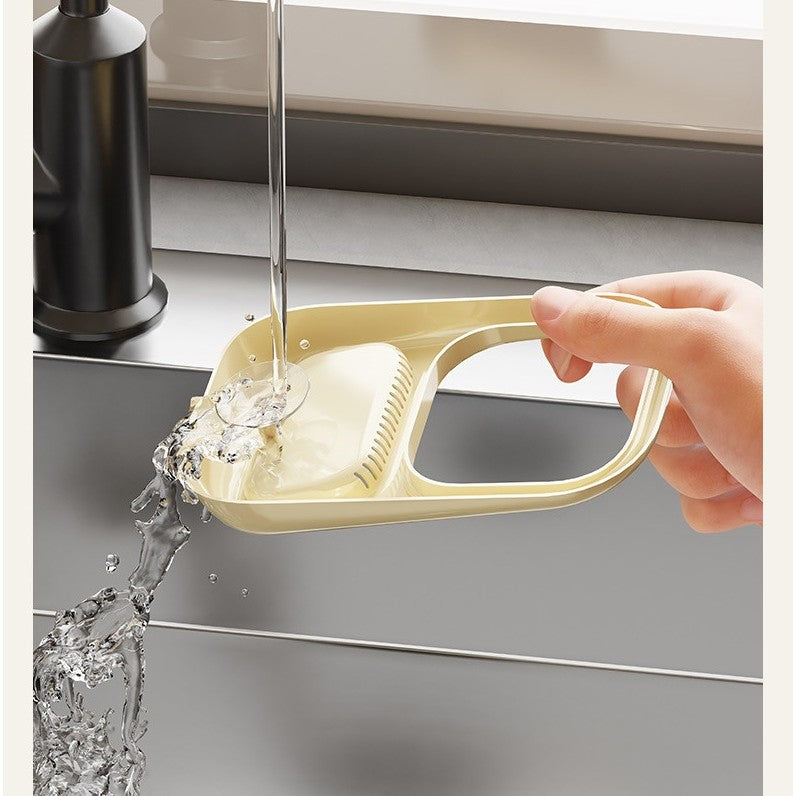 Coș de Scurgere pentru Chiuvetă, Filtru Multifuncțional cu Ventuză și Mâner, ABS și PET, 22 x 13 x 8.5 cm, Crem