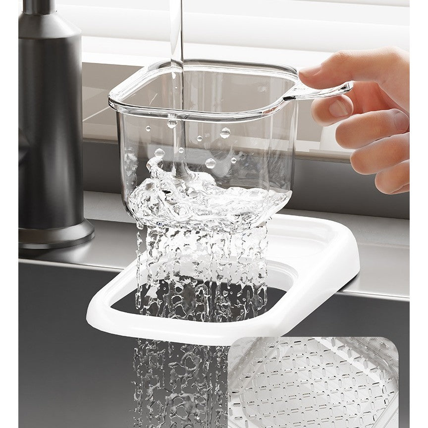 Cos de Scurgere pentru Chiuveta, Filtru Resturi Alimentare si Sita Legume, Fixare cu Ventuza si Maner, ABS si PET, 22 x 13 x 8.5 cm, Alb