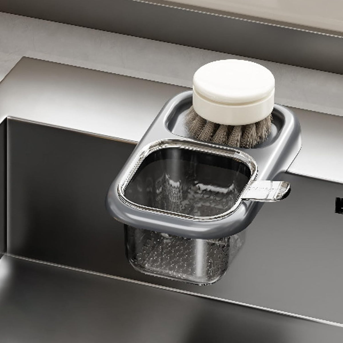 Coș de Scurgere pentru Chiuvetă, Filtru Multifuncțional cu Ventuză și Mâner, Separator Resturi Alimentare, ABS și PET, 22 x 13 x 8.5 cm, Gri