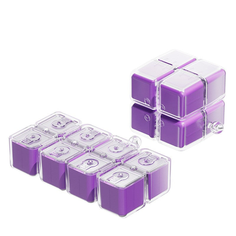 Organizator Medicamente Saptamanal, Dozator Pastile Model Cub Rubik, 7 Compartimente Zilnice, Dispenser Vitamine Portabil cu Curea Agatare, Plastic, 7.3 x 6 x 6 cm, Mov