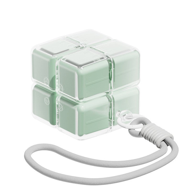 Organizator Medicamente Saptamanal, Dozator Pastile 7 Zile, Design Cub Rubik cu Curea de Agatare, Dispenser Portabil Vitamine si Suplimente, Plastic, 7.3 x 6 x 6 cm, Verde Deschis
