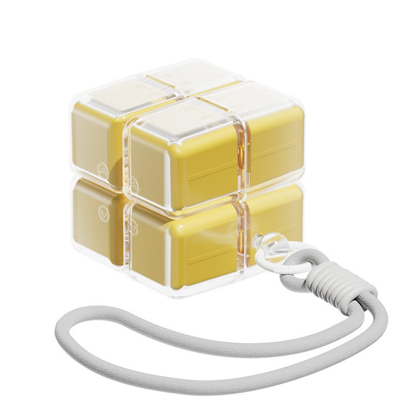 Organizator Medicamente Saptamanal, Dozator Pastile Model Rubik's Cube, Dispenser Portabil cu 7 Compartimente si Curea de Agatare, Plastic, 7.3 x 6 x 6 cm, Galben