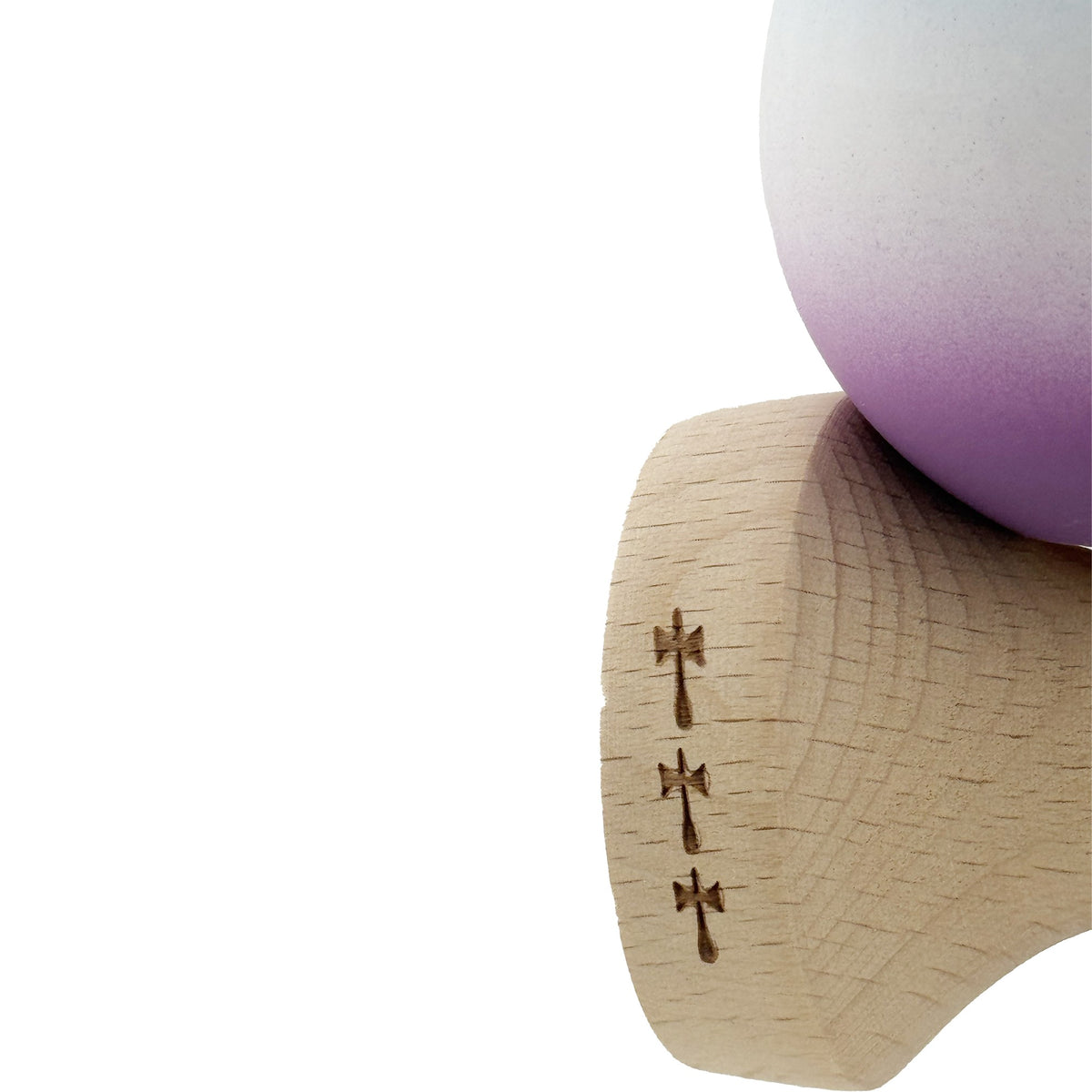 Kendama X Originala, Model V3 Albastru Deschis / Alb / Mov in Degrade, Profesionala, Cupe Mari King Size, Rubber Grip, Gaura in Baza, Rulment, Ata 62cm