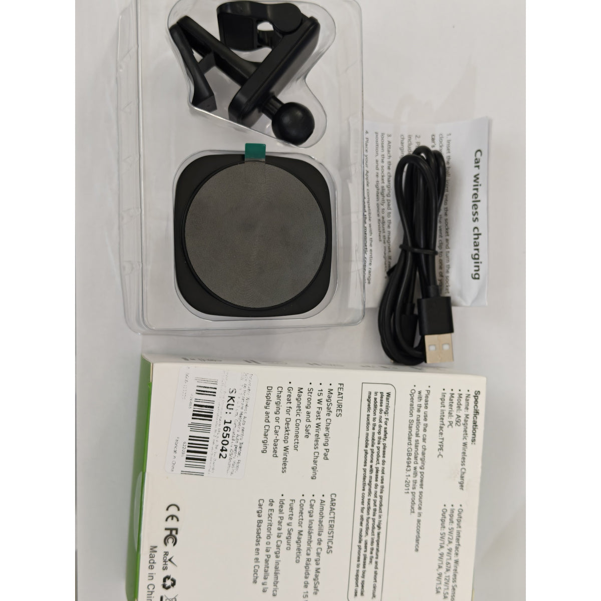 Incarcator Wireless Auto, Statie de Incarcare Magnetica 15W, 18 Magneti Puternici, Lumina LED, Racire Multistrat, Compatibil iOS si Android, Plastic ABS, Negru
