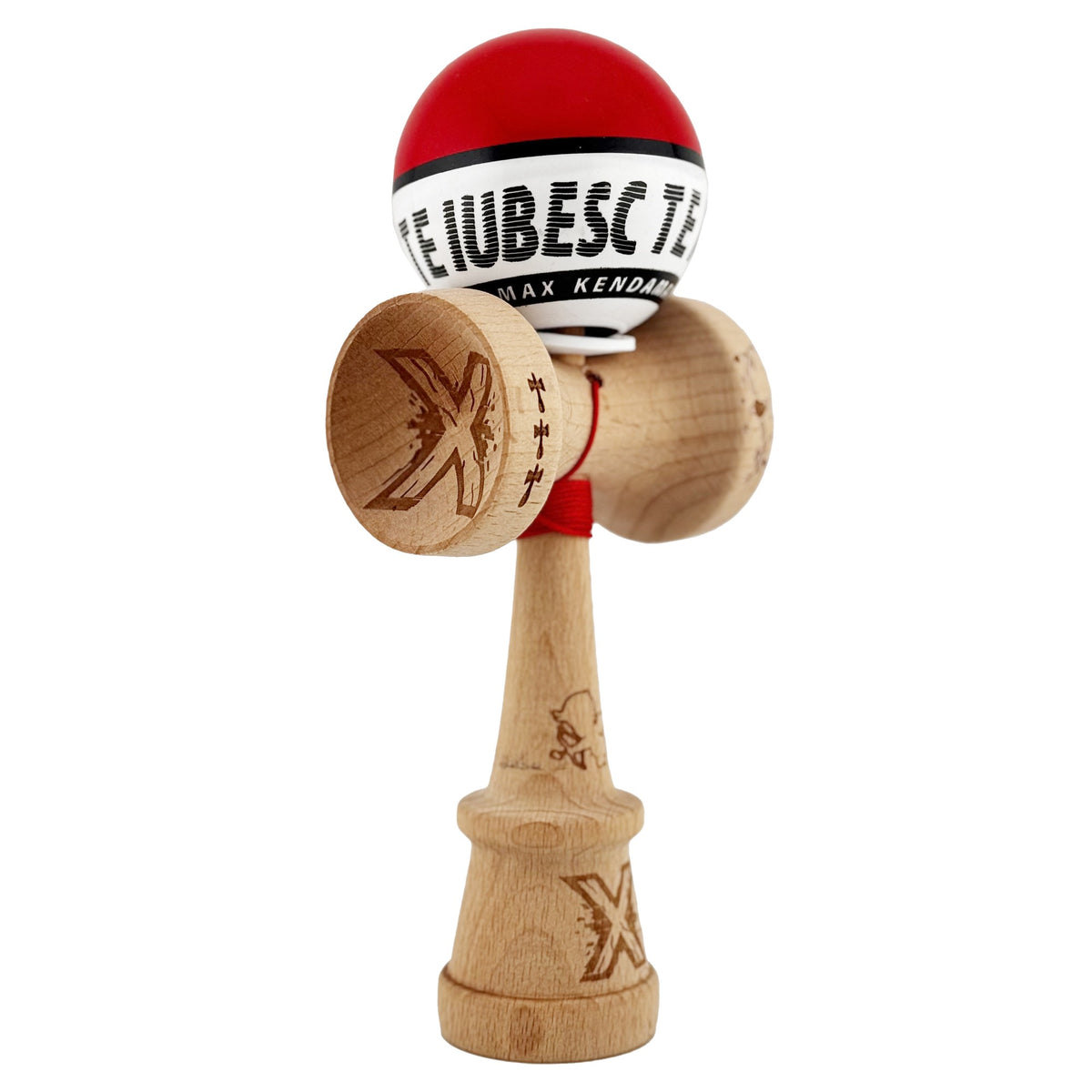 Kendama X Valentine's Day Originala, Model V3 Rosu / Alb, Profesionala, Cupe Mari King Size, Super Sticky, Gaura in Baza, Rulment, Ata 62cm