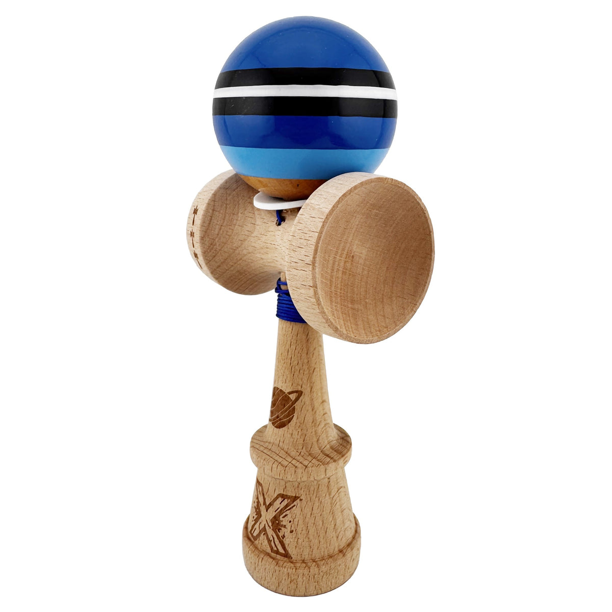 Kendama X Saturn Blue Planet Originala, Model V3 Albastru, Profesionala, Cupe Mari King Size, Super Sticky, Gaura in Baza, Rulment, Ata 62cm