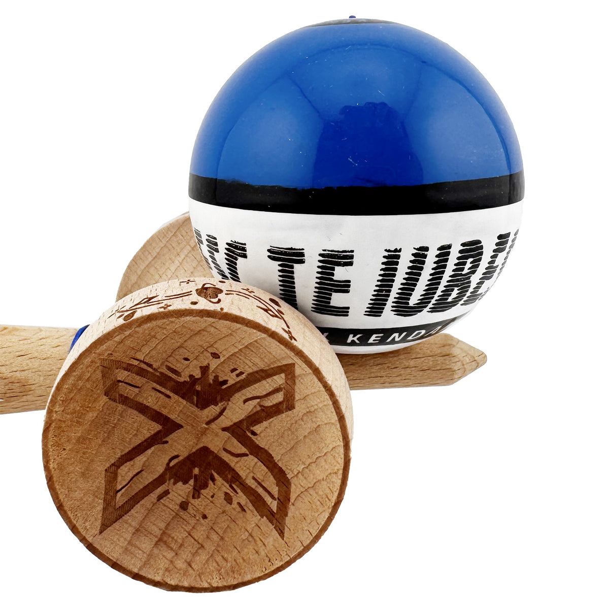 Kendama X Valentine's Day Originala, Model V3 Albastru / Alb, Profesionala, Cupe Mari King Size, Super Sticky, Gaura in Baza, Rulment, Ata 62cm