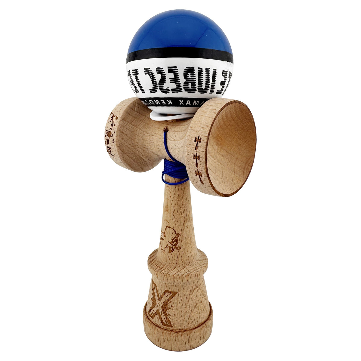 Kendama X Valentine's Day Originala, Model V3 Albastru / Alb, Profesionala, Cupe Mari King Size, Super Sticky, Gaura in Baza, Rulment, Ata 62cm