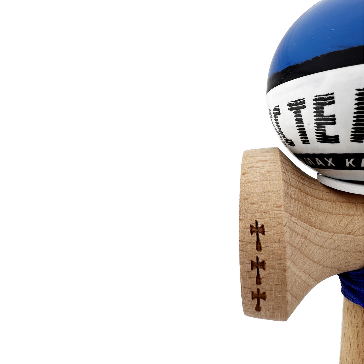 Kendama X Valentine's Day Originala, Model V3 Albastru / Alb, Profesionala, Cupe Mari King Size, Super Sticky, Gaura in Baza, Rulment, Ata 62cm