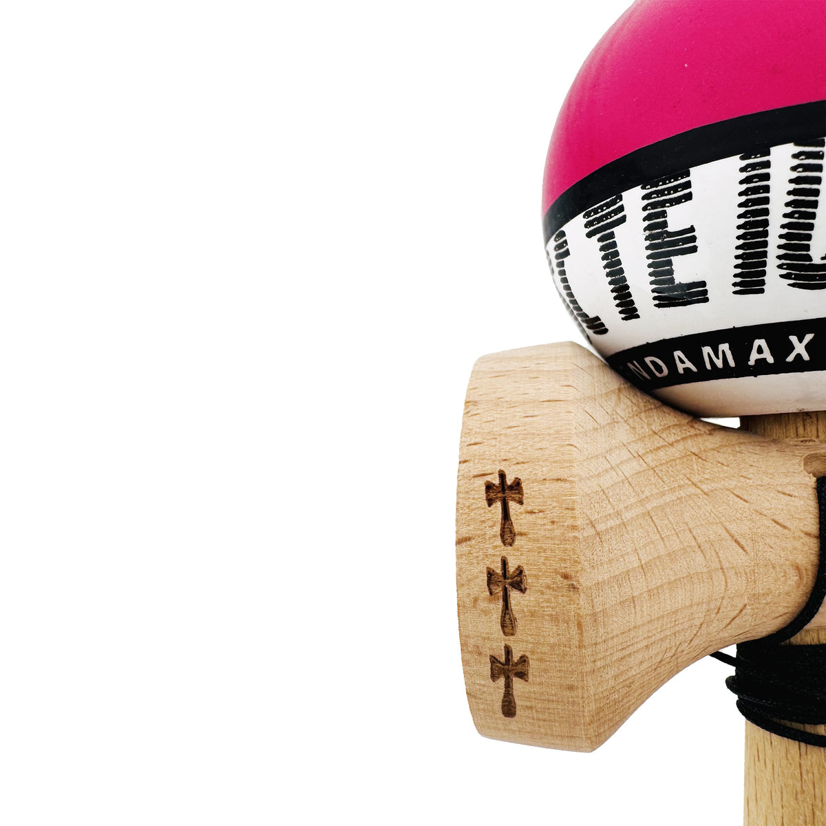 Kendama X Valentine's Day Originala, Model V3 Roz / Alb, Profesionala, Cupe Mari King Size, Super Sticky, Gaura in Baza, Rulment, Ata 62cm