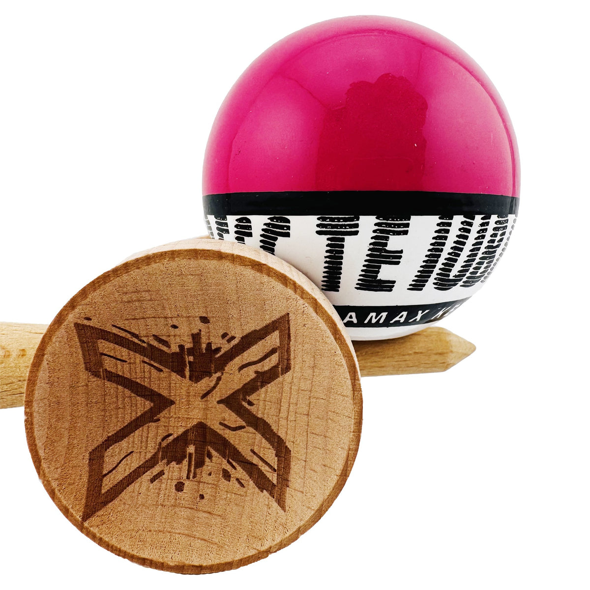 Kendama X Valentine's Day Originala, Model V3 Roz / Alb, Profesionala, Cupe Mari King Size, Super Sticky, Gaura in Baza, Rulment, Ata 62cm