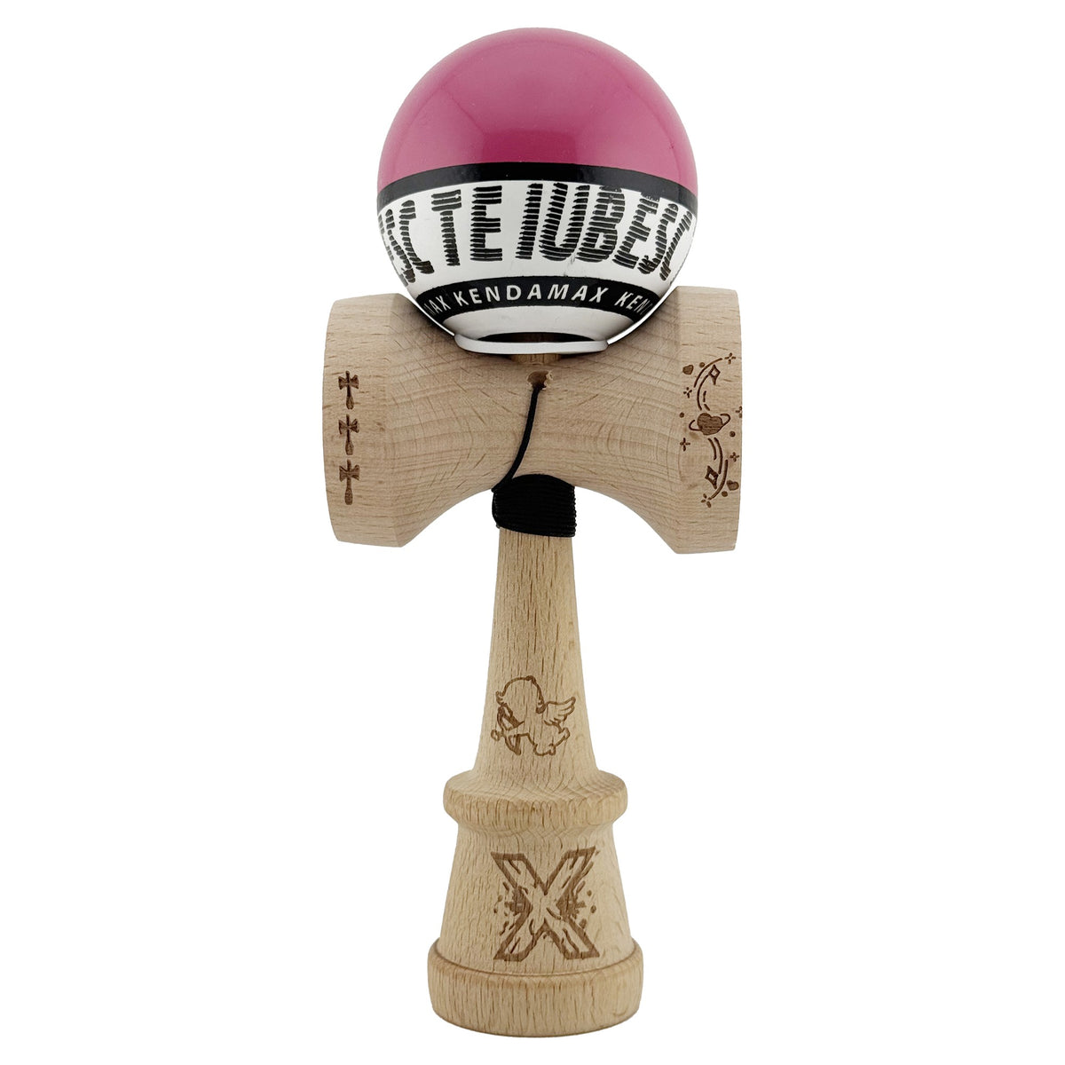 Kendama X Valentine's Day Originala, Model V3 Roz / Alb, Profesionala, Cupe Mari King Size, Super Sticky, Gaura in Baza, Rulment, Ata 62cm