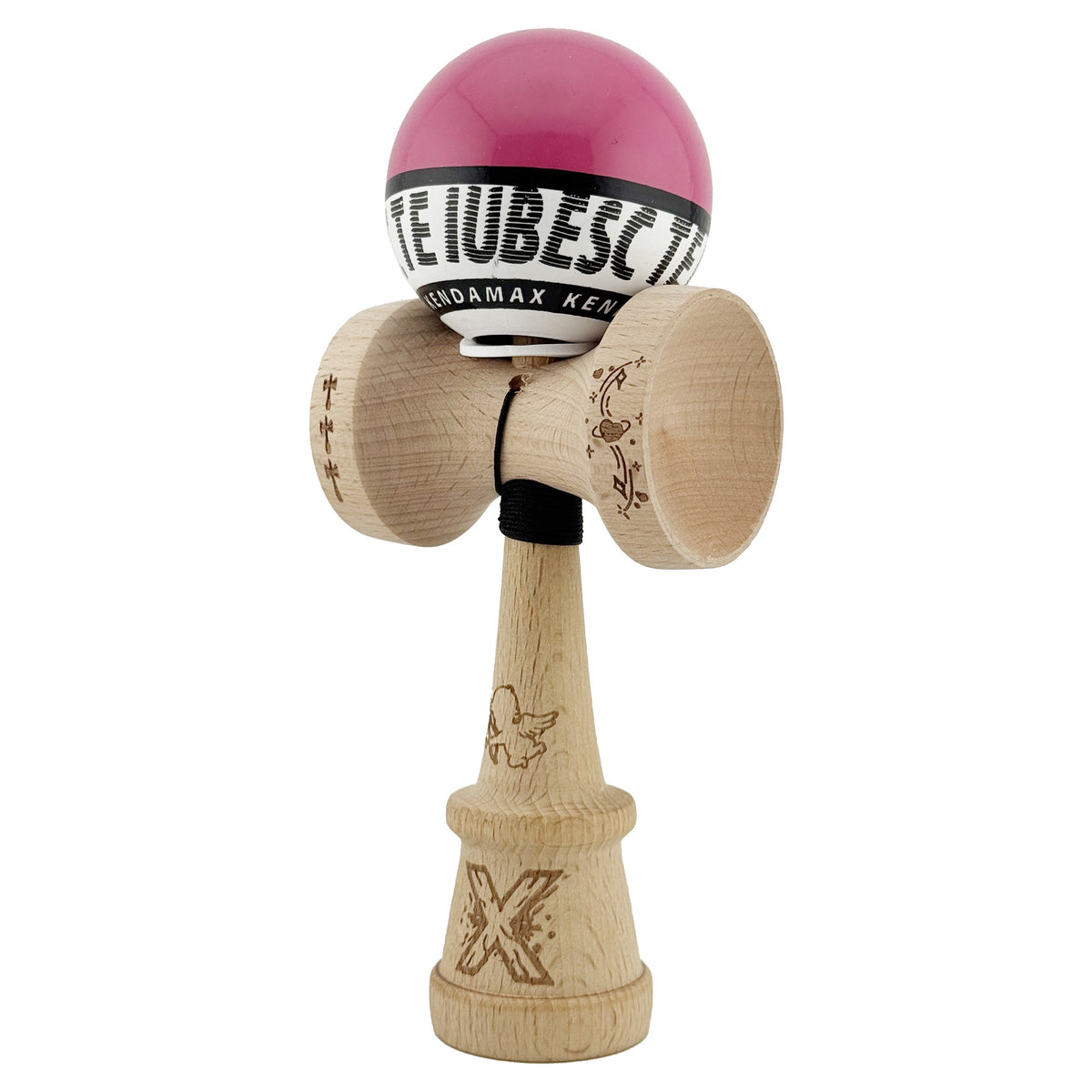 Kendama X Valentine's Day Originala, Model V3 Roz / Alb, Profesionala, Cupe Mari King Size, Super Sticky, Gaura in Baza, Rulment, Ata 62cm