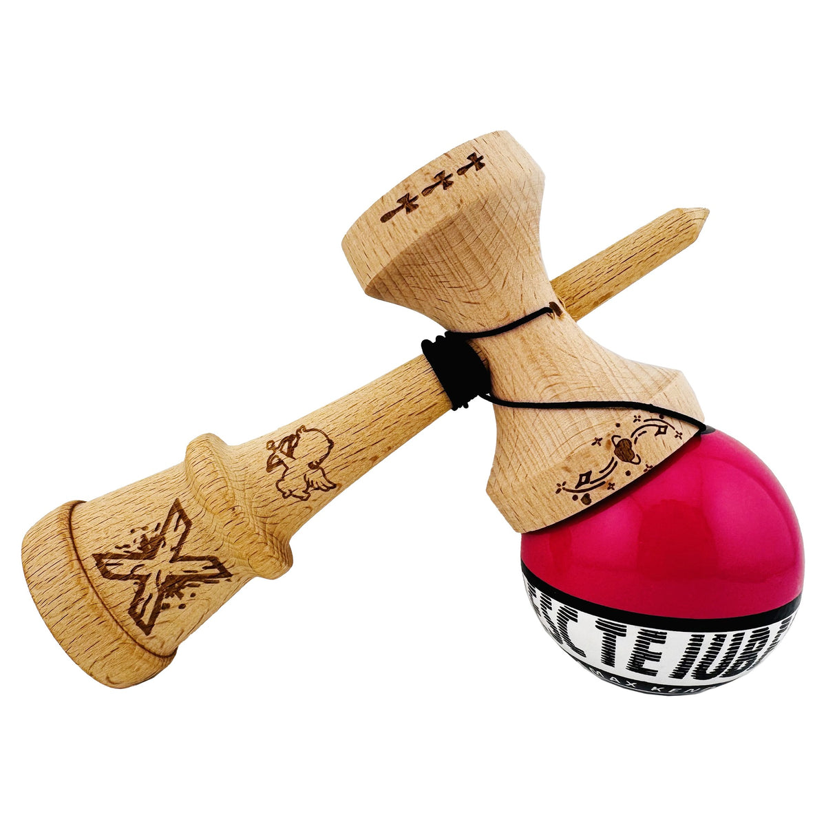 Kendama X Valentine's Day Originala, Model V3 Roz / Alb, Profesionala, Cupe Mari King Size, Super Sticky, Gaura in Baza, Rulment, Ata 62cm