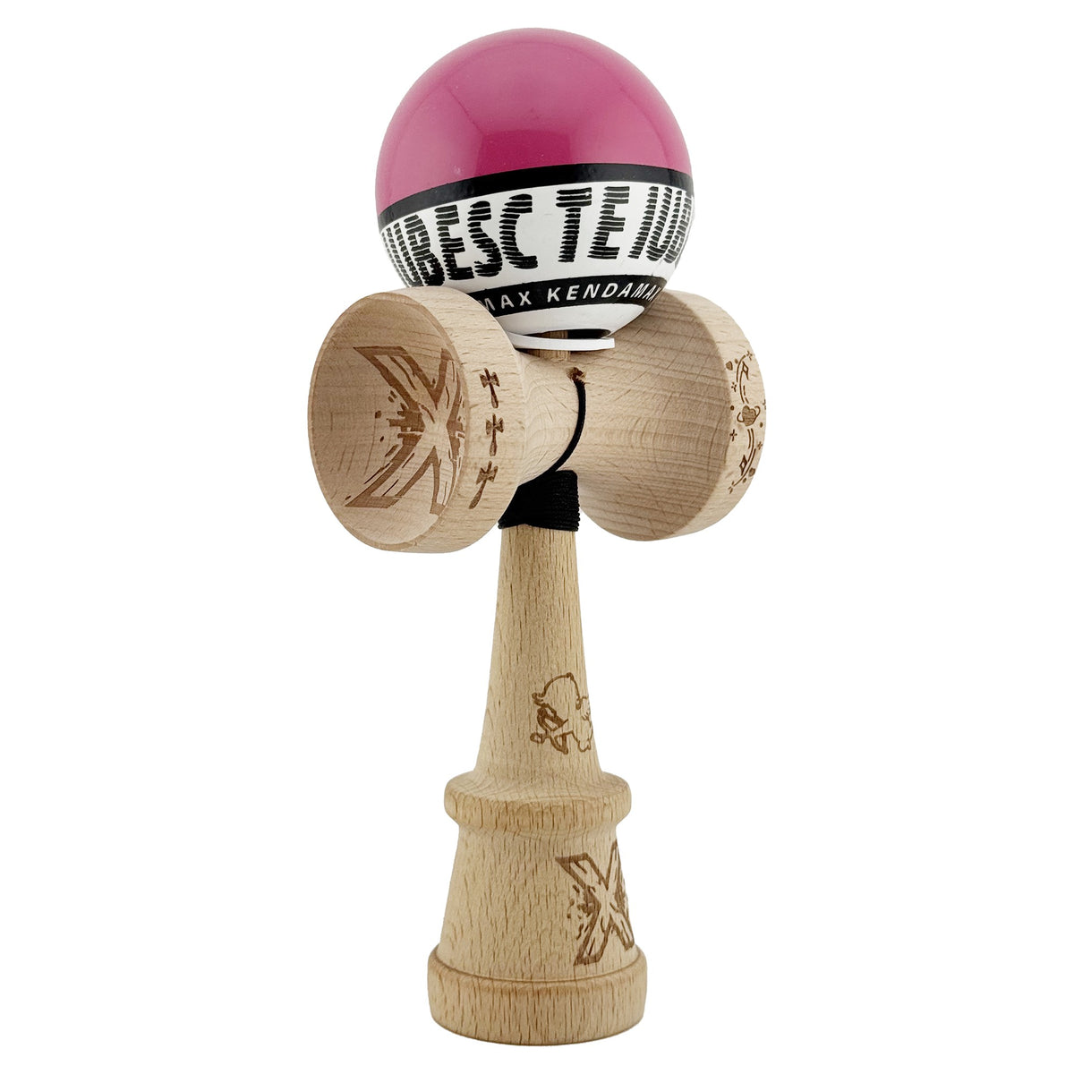Kendama X Valentine's Day Originala, Model V3 Roz / Alb, Profesionala, Cupe Mari King Size, Super Sticky, Gaura in Baza, Rulment, Ata 62cm