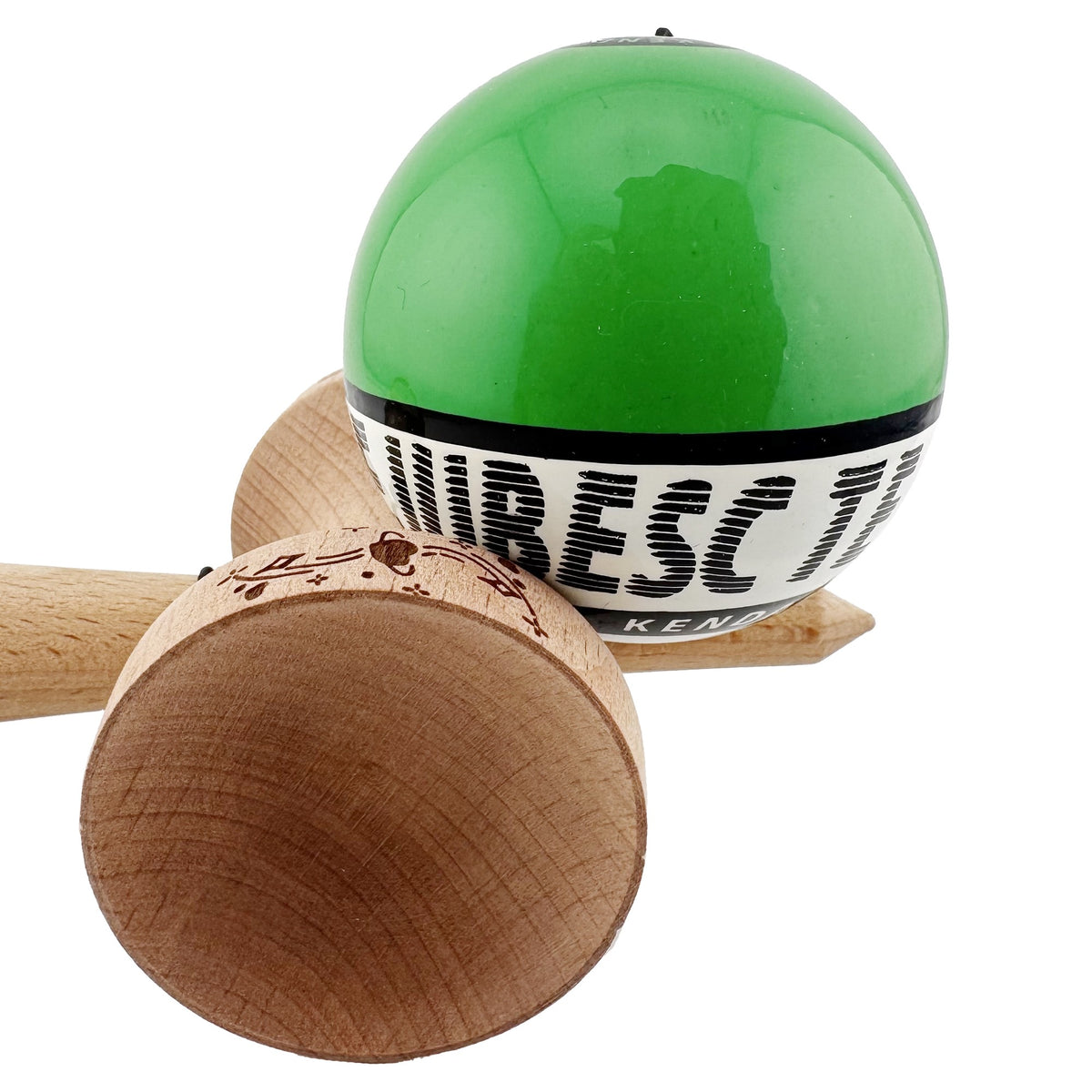 Kendama X Valentine's Day Originala, Model V3 Verde / Alb, Profesionala, Cupe Mari King Size, Super Sticky, Gaura in Baza, Rulment, Ata 62cm