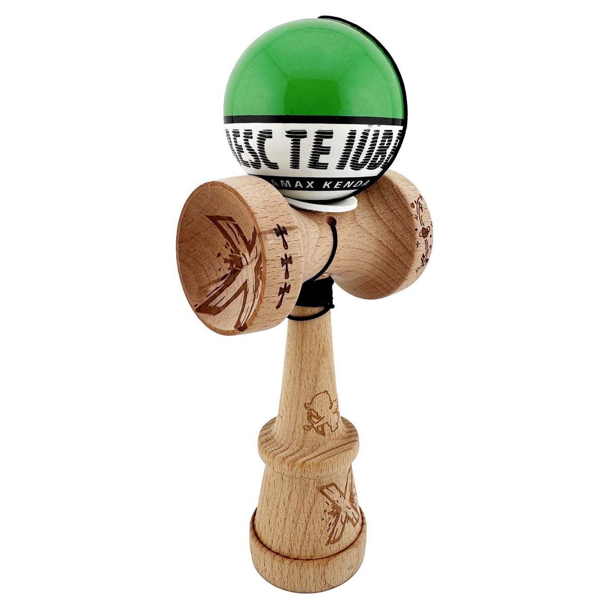 Kendama X Valentine's Day Originala, Model V3 Verde / Alb, Profesionala, Cupe Mari King Size, Super Sticky, Gaura in Baza, Rulment, Ata 62cm