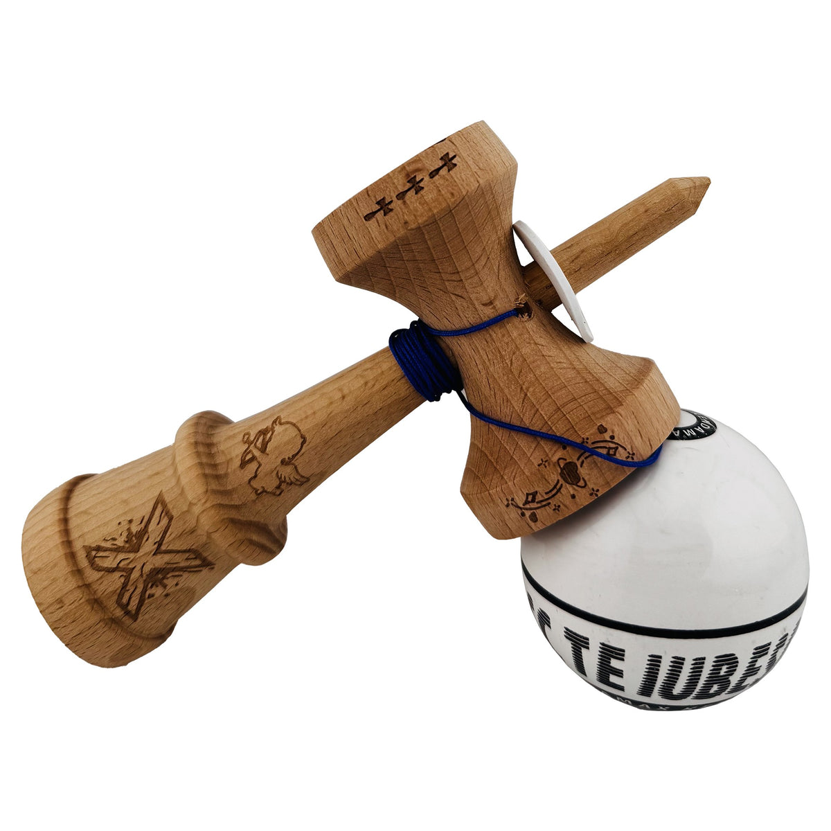 Kendama X Valentine's Day Originala, Model V3 Alb / Alb, Profesionala, Cupe Mari King Size, Super Sticky, Gaura in Baza, Rulment, Ata 62cm