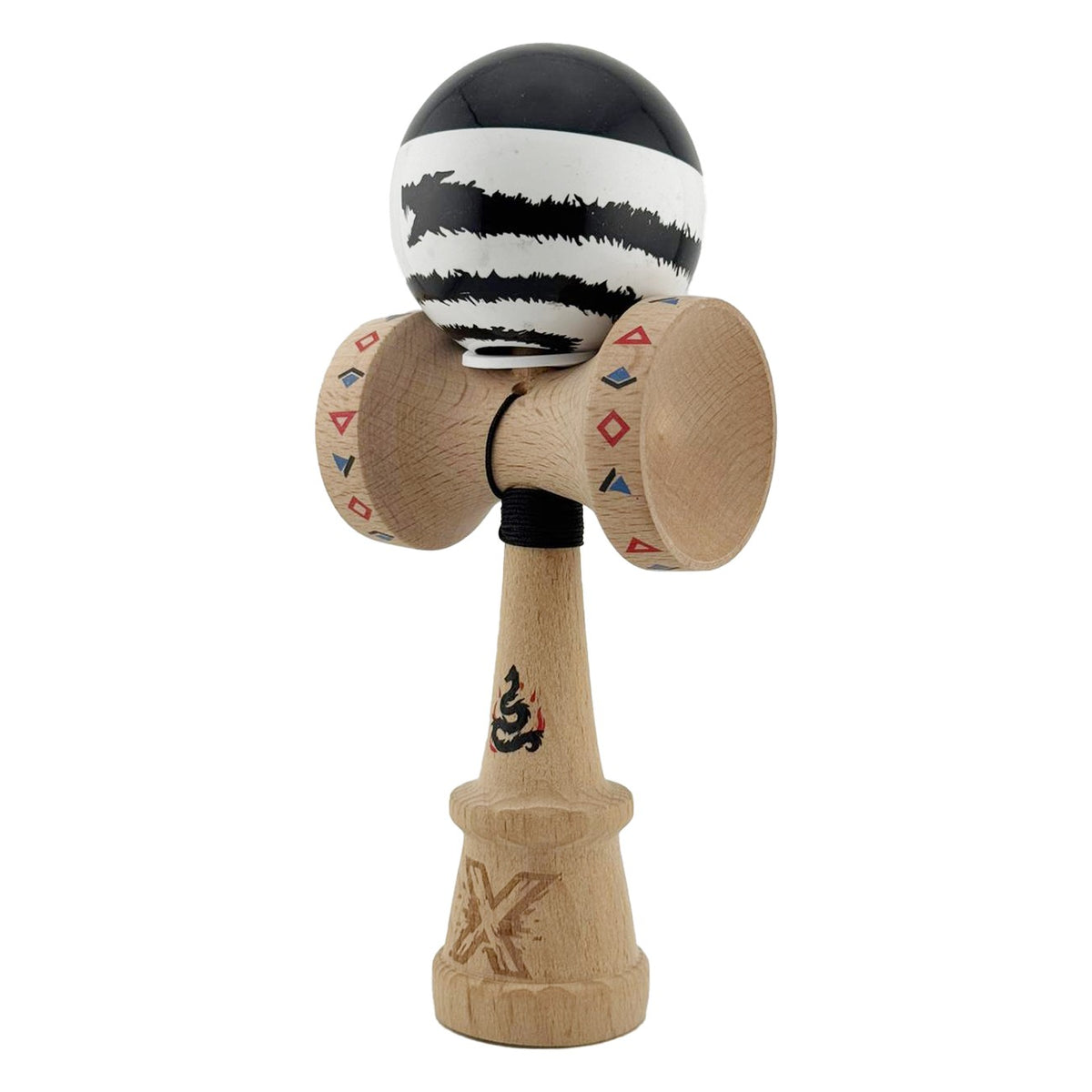 Kendama X Dragon Originala, Model V3 Alb / Negru, Profesionala, Cupe Mari King Size, Super Sticky, Gaura in Baza, Rulment, Ata 62cm
