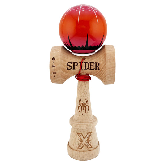 Kendama X Spider King Originala, Model V3 Rosu / Maro, Profesionala, Cupe Mari King Size, Super Sticky, Gaura in Baza, Rulment, Ata 62cm