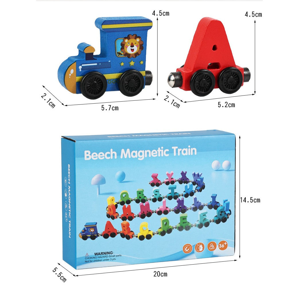 Trenuleț Magnetic Educativ, Model Alfabet cu 26 Litere, Jucărie de Asamblat pentru Copii, Lemn, Multicolor, +3 Ani