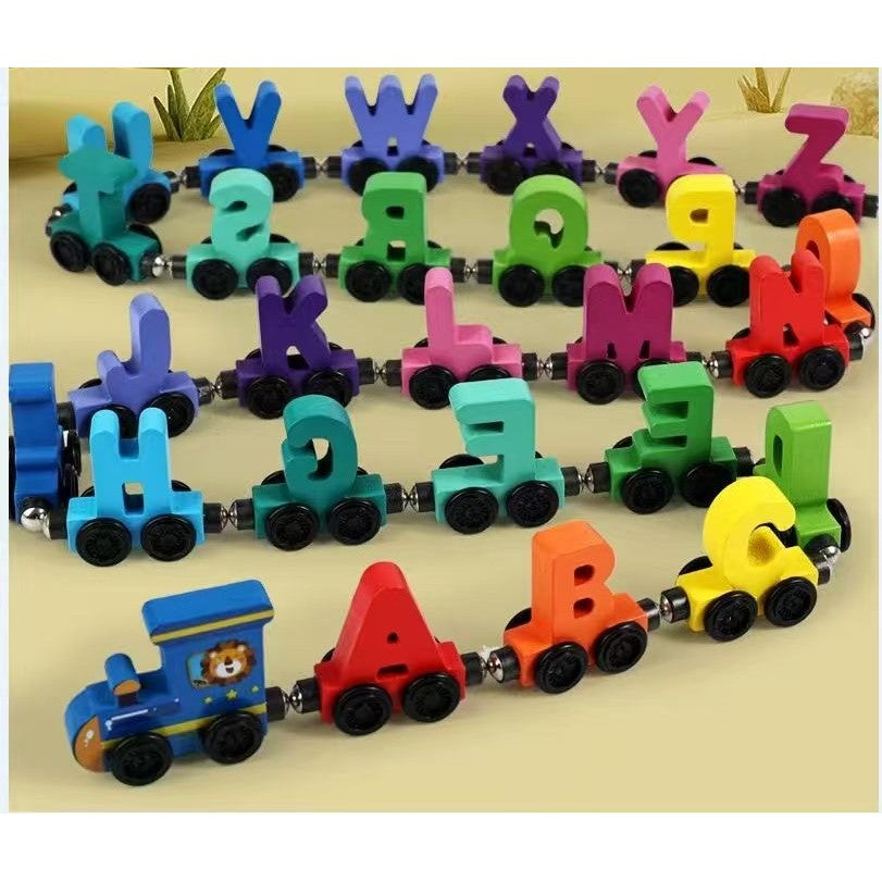 Trenuleț Magnetic Educativ, Model Alfabet cu 26 Litere, Jucărie de Asamblat pentru Copii, Lemn, Multicolor, +3 Ani