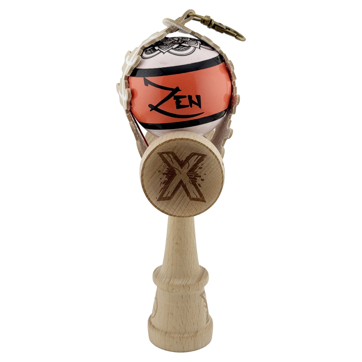 Husa pentru Kendama, Suport Tip Breloc si Pandativ, Protectie Transport cu Imprimeu Skull, Piele Ecologica, 26 x 3.2 cm, Bej Deschis