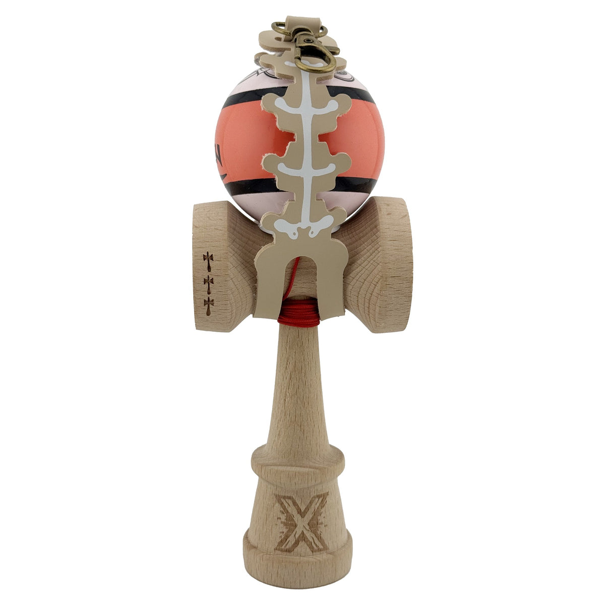 Husa pentru Kendama, Suport Tip Breloc si Pandativ, Protectie Transport cu Imprimeu Skull, Piele Ecologica, 26 x 3.2 cm, Bej Deschis