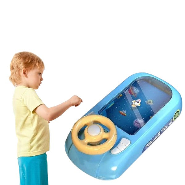Joc Simulator de Condus Interactiv, Volan cu Efecte Sonore si Muzica, Jucarie Educativa, Alimentare USB sau Baterii, Material ABS, Varsta 3-6 Ani, Albastru