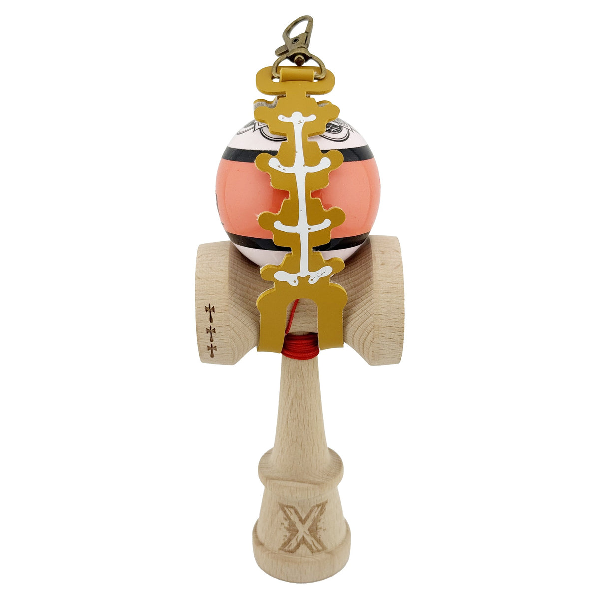 Husa pentru Kendama, Tip Breloc si Pandativ, Imprimeu Skull, Protectie Transport, Piele Ecologica, 26 x 3.2 cm, Maro Deschis