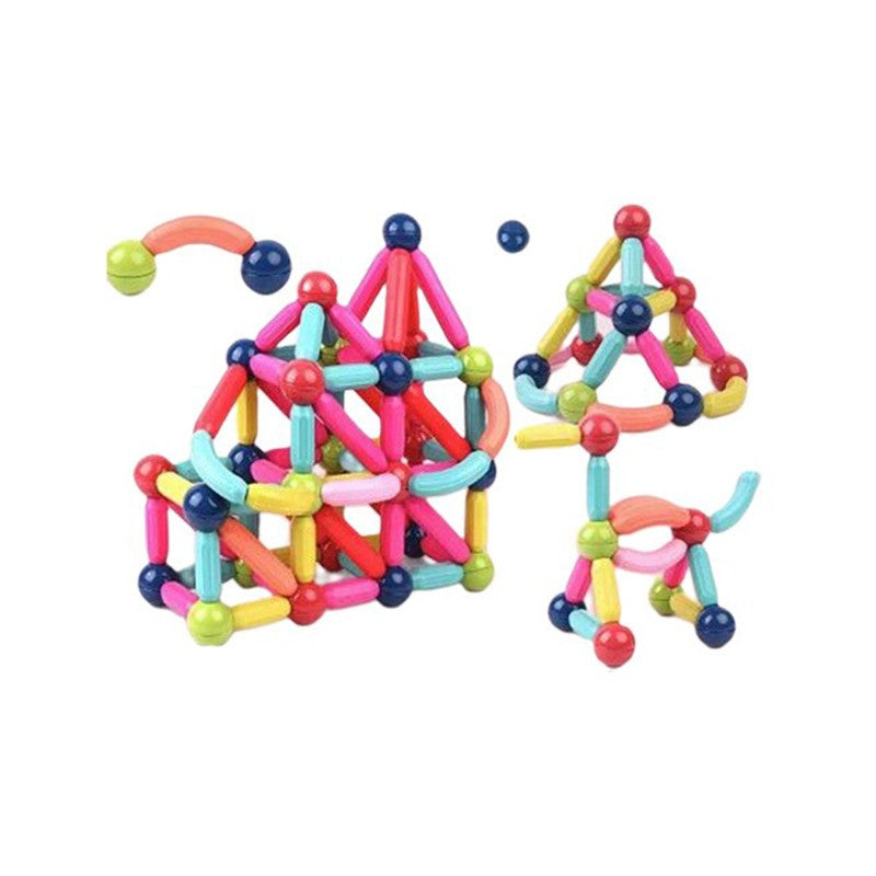 Set de Constructie Magnetic pentru Copii, Joc Educativ STEM, Piese Magnetice pentru Forme 2D si 3D, Plastic cu Magneti, 128 Piese, Multicolor