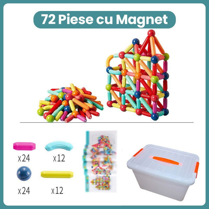 Piese Magnetice pentru Copii, Set Constructor Magnetic Educational, Joc de Constructie 2D si 3D, Plastic cu Magneti Integrati, 72 Piese, Multicolor