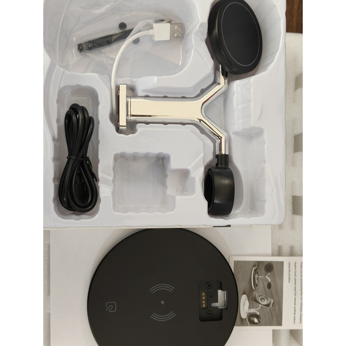 Statie de Incarcare Wireless 3 in 1, Incarcator MagSafe Rapid 25W, Compatibil cu iPhone, Apple Watch si AirPods, Lumina de Noapte Reglabila, Design Detasabil, Port USB, Interfata Type-C, Negru