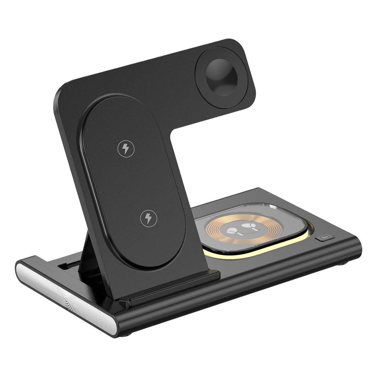 Incarcator Wireless 3 in 1, Statie de Incarcare Rapida 15W pentru iPhone, Apple Watch si AirPods, Design Pliabil si Portabil, Plastic ABS, 16.5 x 14 x 9.5 cm, Negru