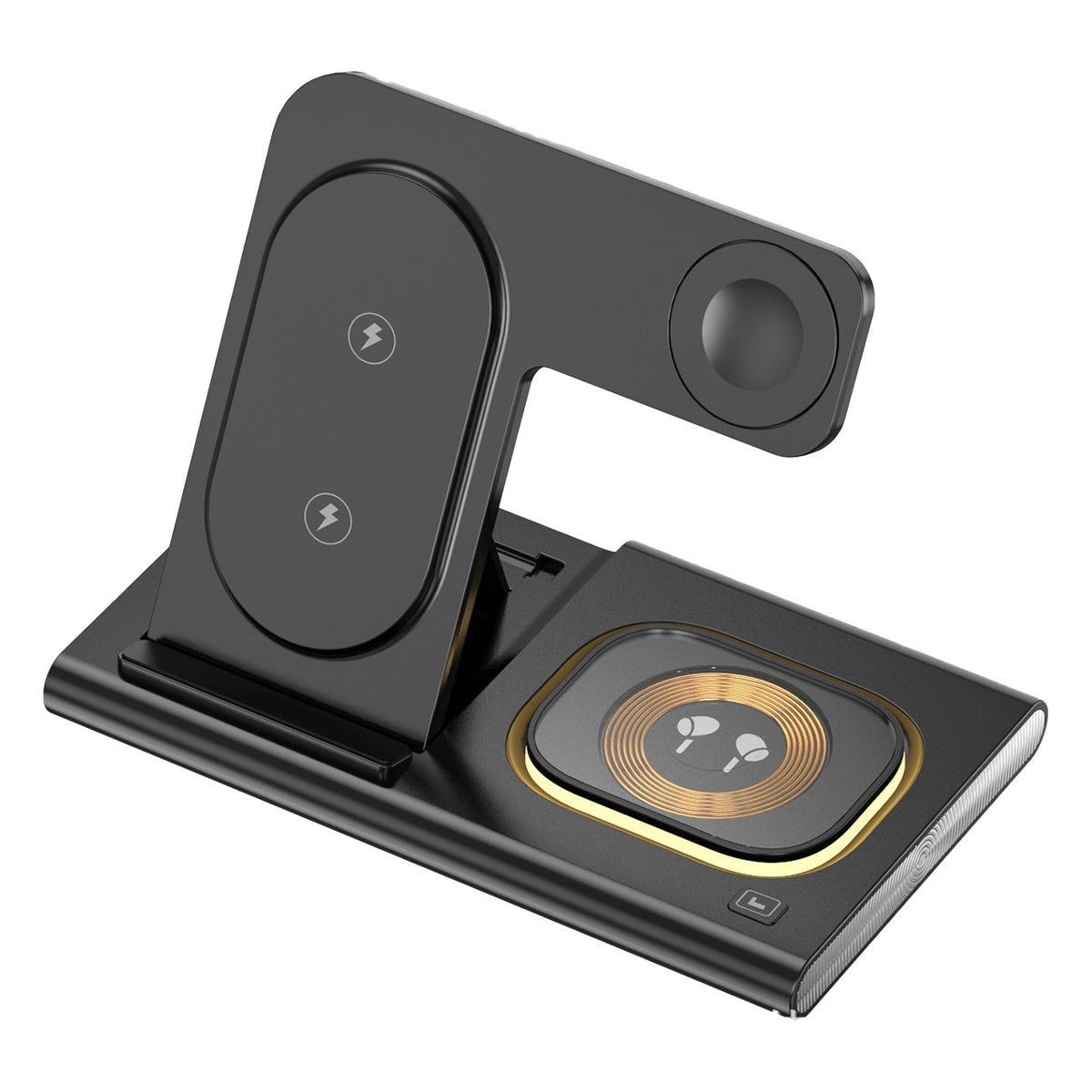 Incarcator Wireless 3 in 1, Statie de Incarcare Rapida 15W pentru iPhone, Apple Watch si AirPods, Design Pliabil si Portabil, Plastic ABS, 16.5 x 14 x 9.5 cm, Negru