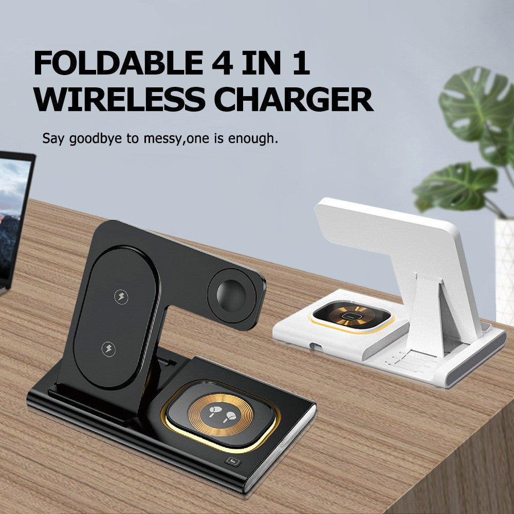 Incarcator Wireless 3 in 1, Statie de Incarcare Rapida 15W pentru iPhone, Apple Watch si AirPods, Design Pliabil si Portabil, Plastic ABS, 16.5 x 14 x 9.5 cm, Negru