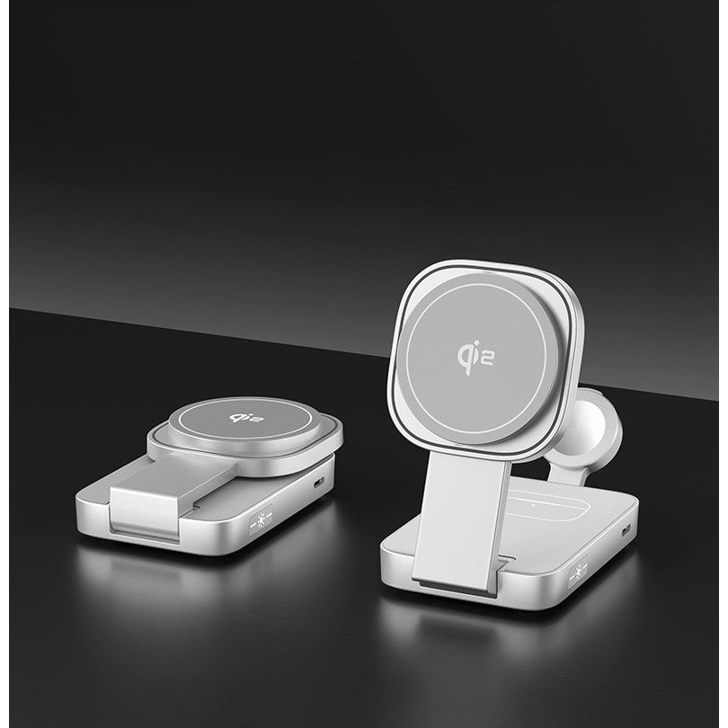 Statie Incarcare Wireless 3 in 1, Incarcator Magnetic MagSafe Fast Charge 23W, Suport Pliabil pentru iPhone, Apple Watch si AirPods, ABS, 11 x 6.5 x 2.9 cm, Alb Ivory