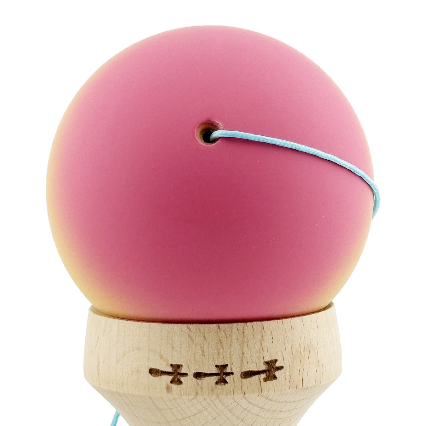 Kendama X Originala, Model V3 Roz / Galben / Albastru Deschis in Degrade, Profesionala, Cupe Mari King Size, Rubber Grip, Gaura in Baza, Rulment, Ata 55cm