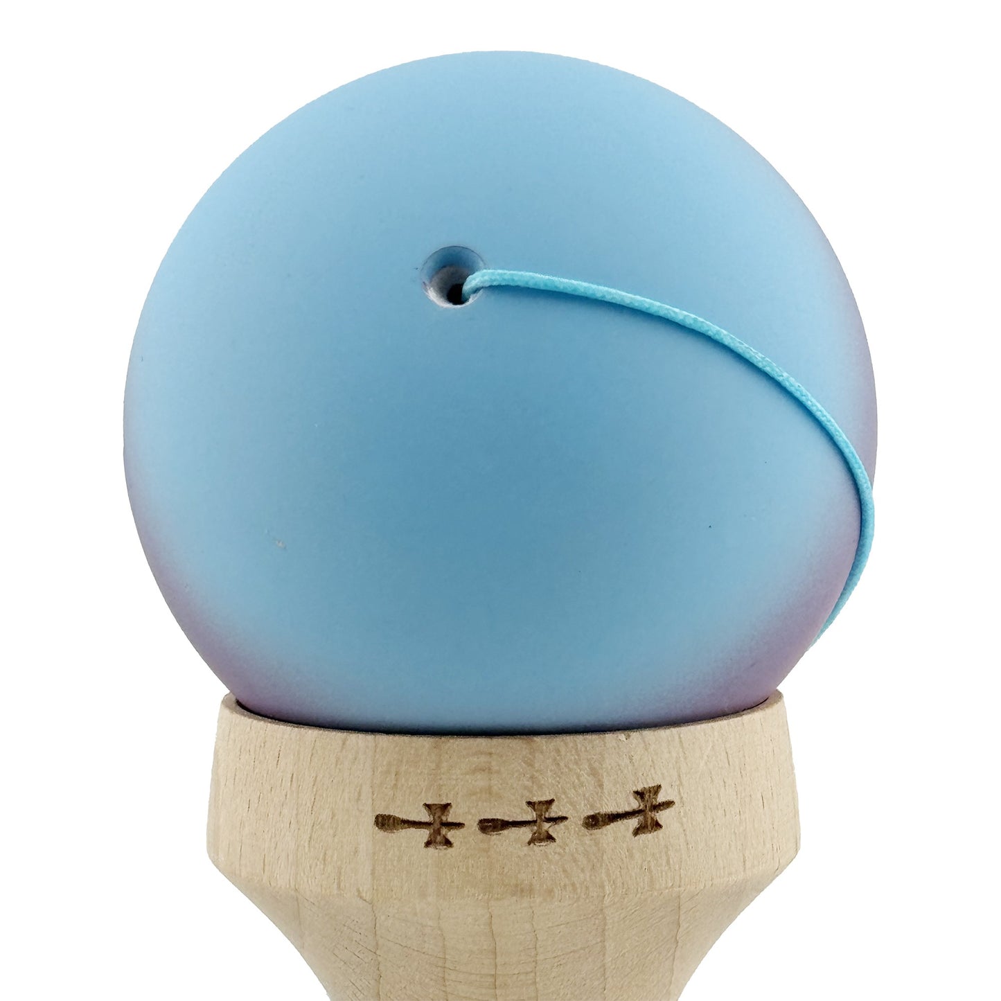 Kendama X Originala, Model V3 Albastru Deschis / Mov / Roz in Degrade, Profesionala, Cupe Mari King Size, Rubber Grip, Gaura in Baza, Rulment, Ata 55cm