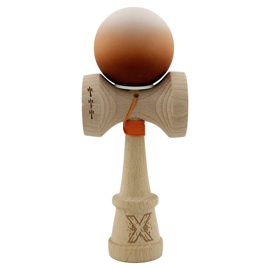 Kendama X Originala, Model V3 Alb / Maro in Degrade, Profesionala, Cupe Mari King Size, Rubber Grip, Gaura in Baza, Rulment, Ata 55cm