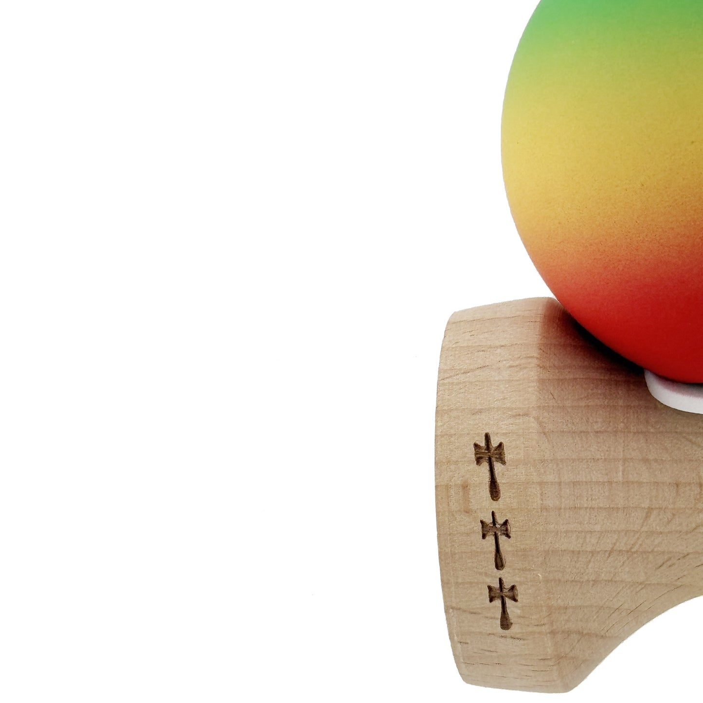 Kendama X Originala, Model V3 Verde / Galben / Rosu in Degrade, Profesionala, Cupe Mari King Size, Rubber Grip, Gaura in Baza, Rulment, Ata 55cm