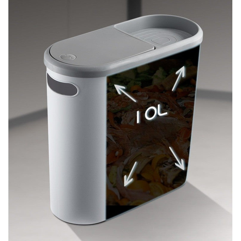 Cos de Gunoi cu Capac Pop-Up, Design Slim Oval pentru Spatii Inguiste, Plastic PP cu Maner si Compartiment Saci, 10 Litri, 31.5 x 14 x 30 cm, Gri